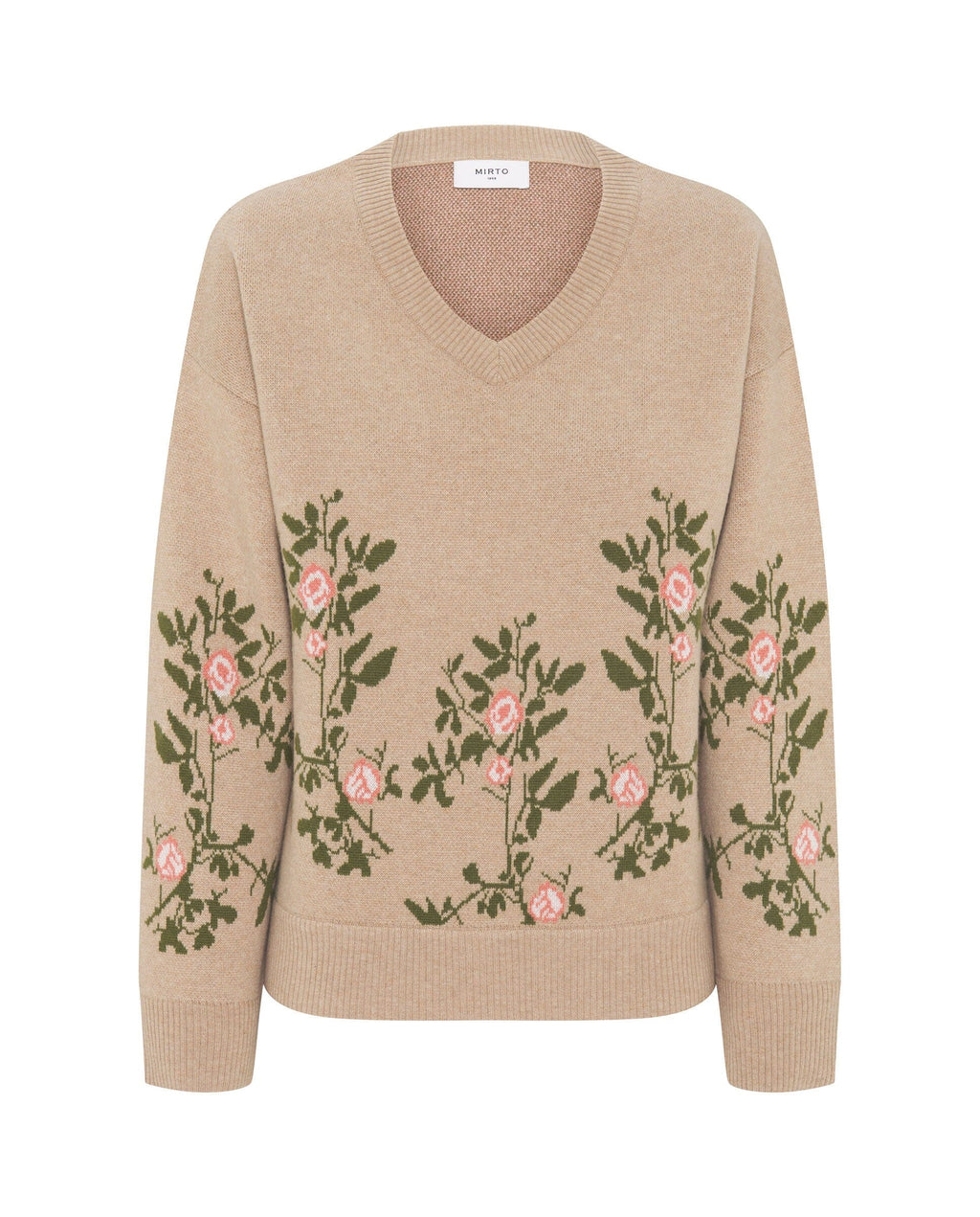 Jersey beige jacquard floral de lana cashmere