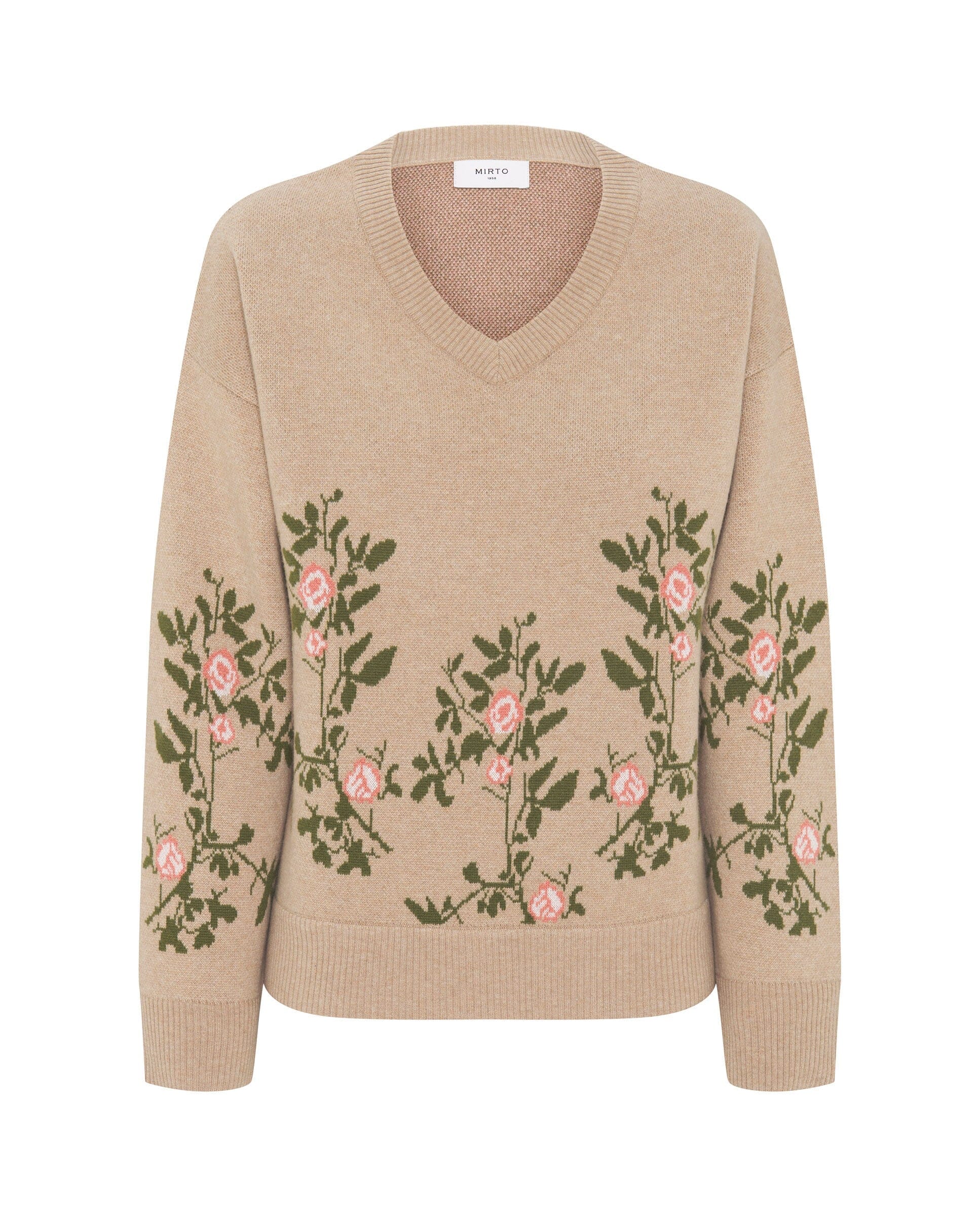 Jersey beige jacquard floral de lana cashmere