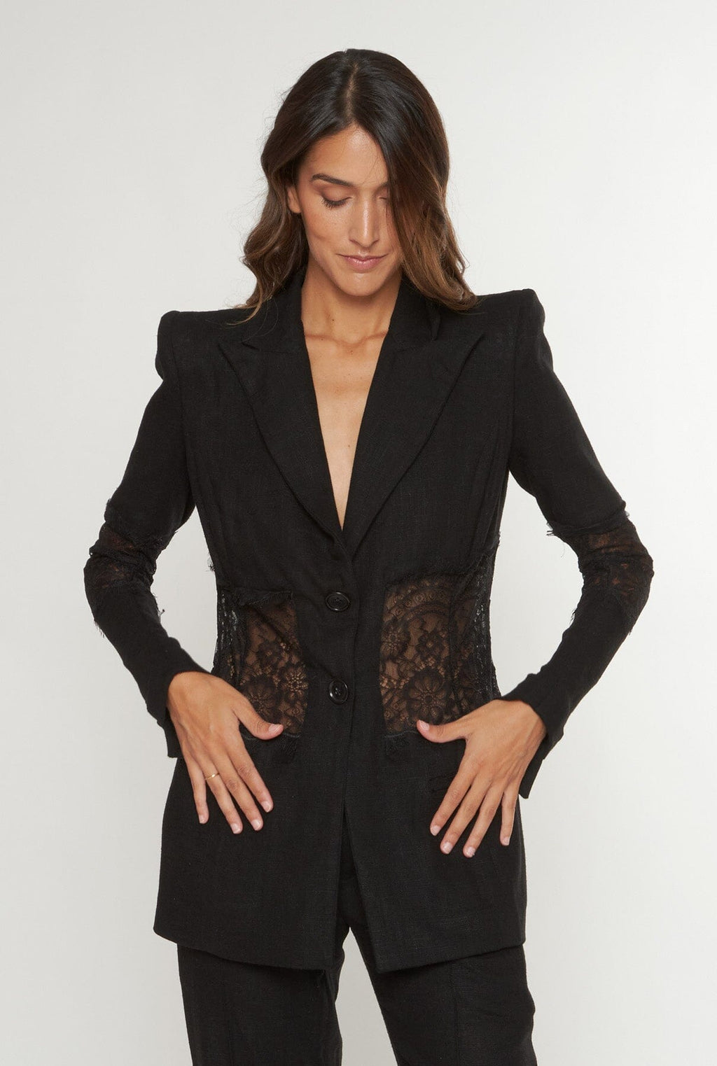 Blazer de lino y encaje manga larga