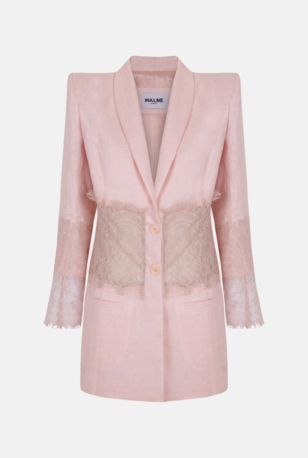 Blazer de lino y encaje rosa palo