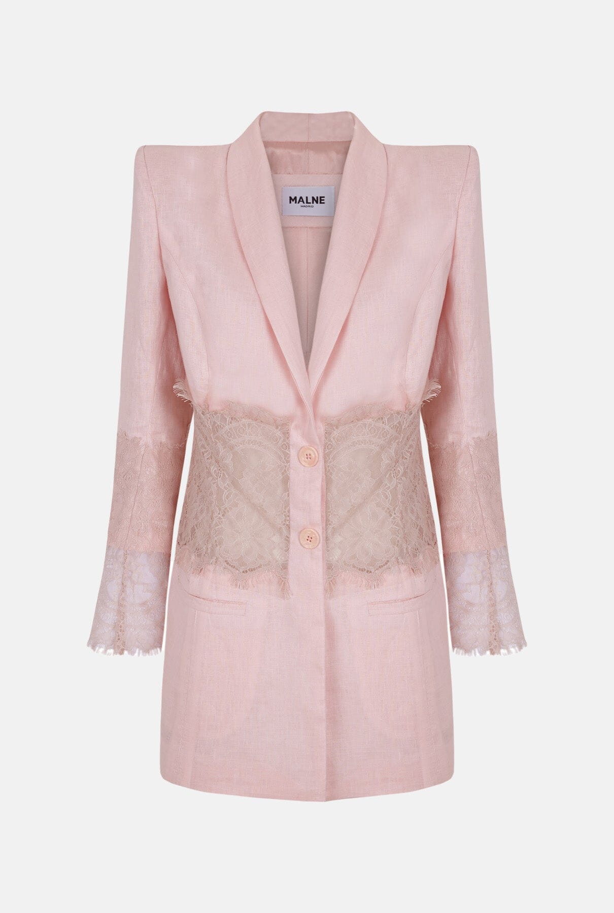 Blazer de lino y encaje rosa palo