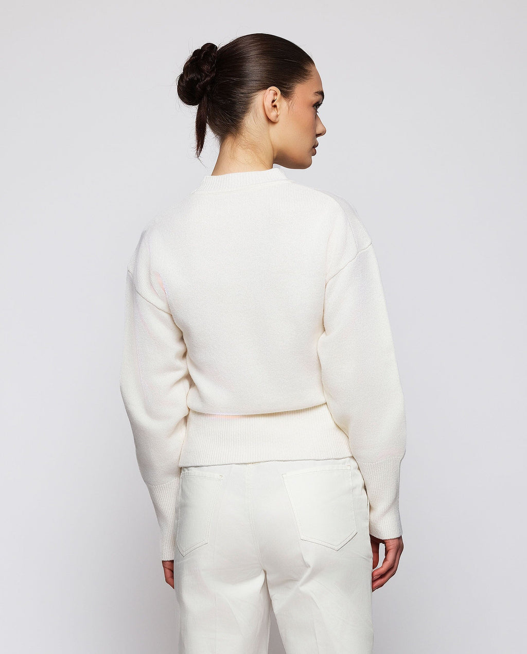 Jersey blanco jacquard floral de lana cashmere