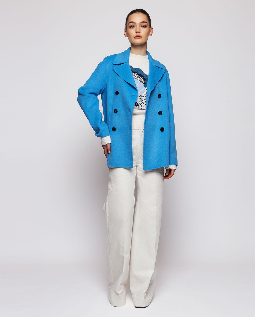 Jersey blanco jacquard floral de lana cashmere