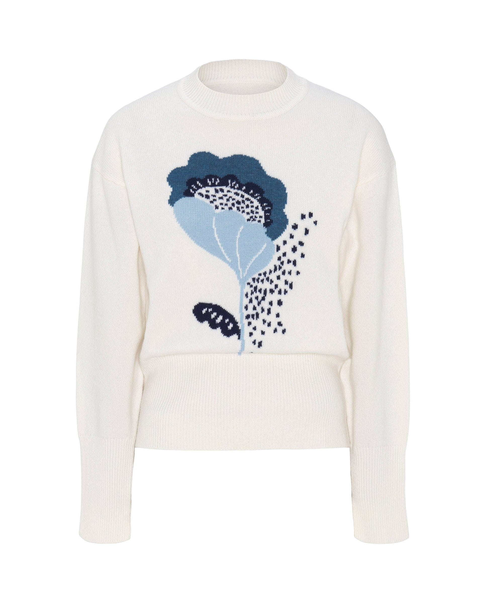 Jersey blanco jacquard floral de lana cashmere