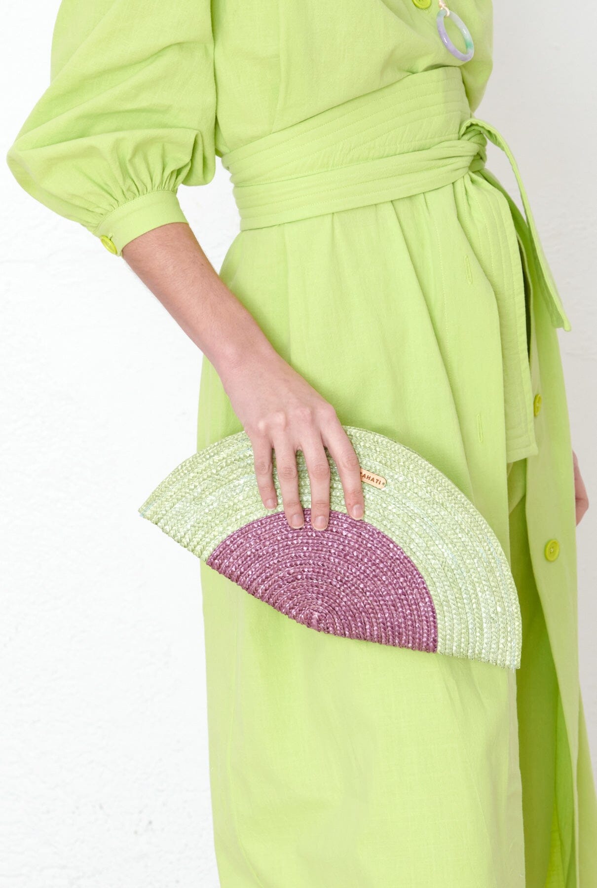 Bolso abanico morado y verde