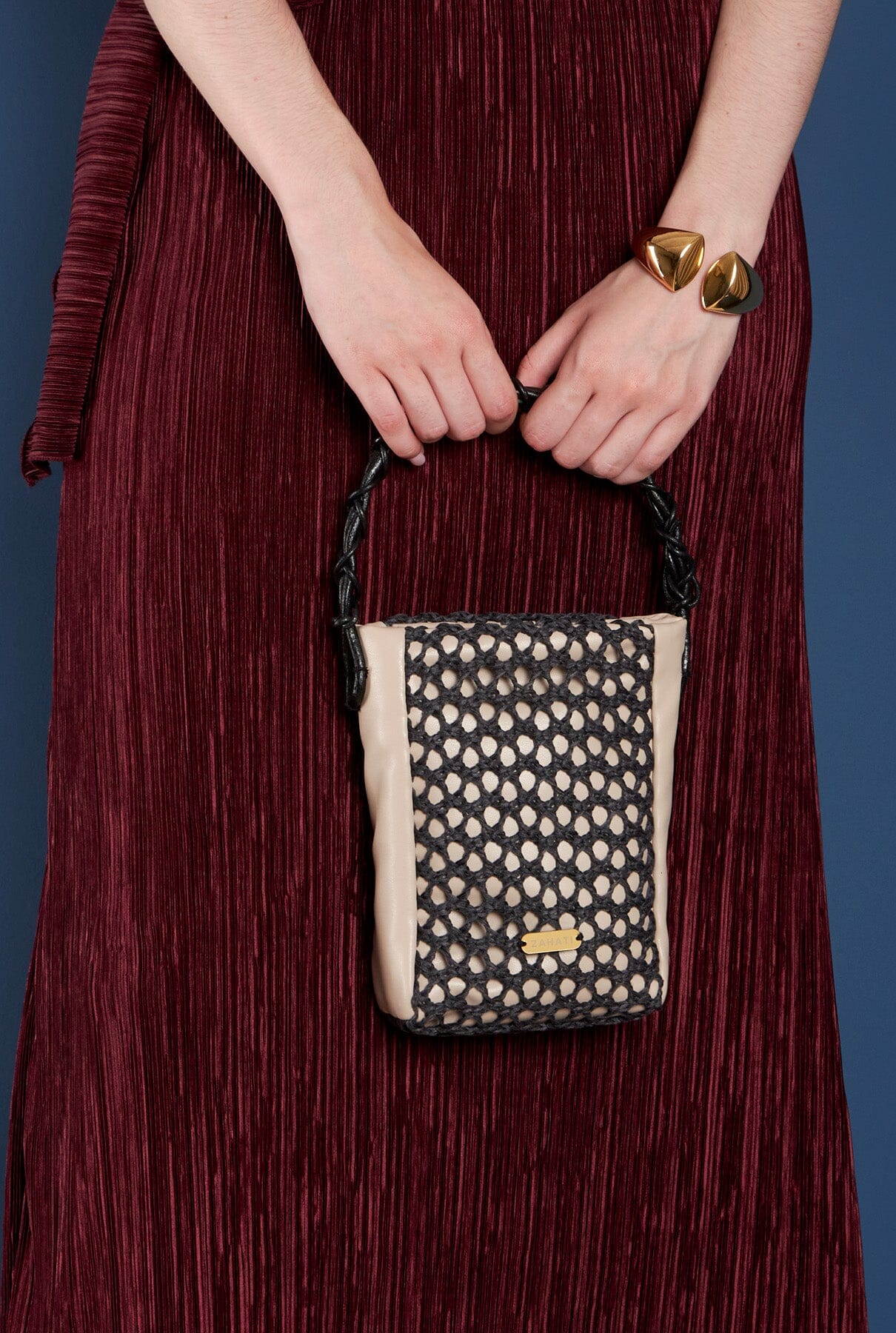Bolso Zig-zag Champagne + marino