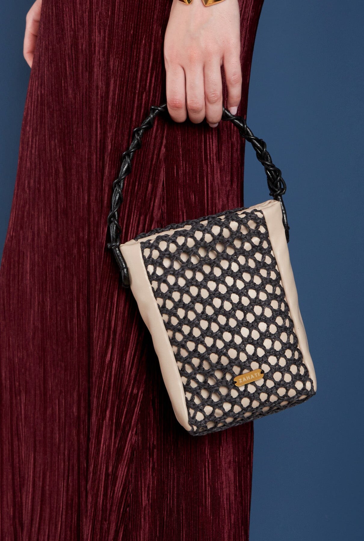 Bolso Zig-zag Champagne + marino