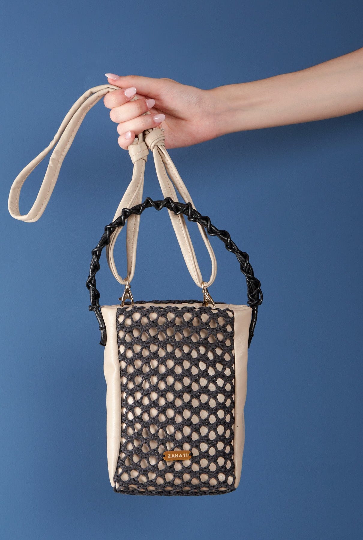 Bolso Zig-zag Champagne + marino