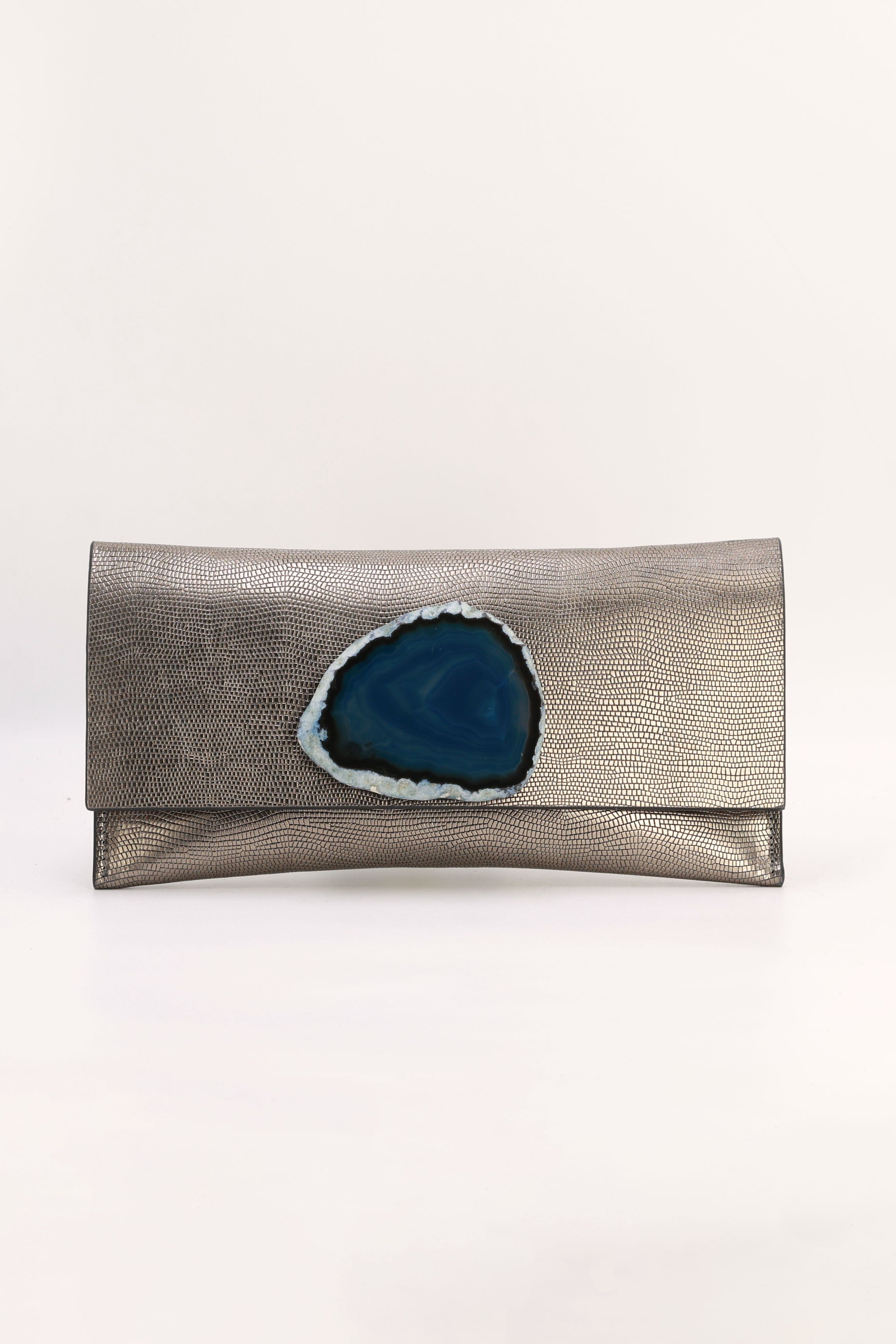 Cartera Maxi Premium Grabado Plomo Ágata Azul