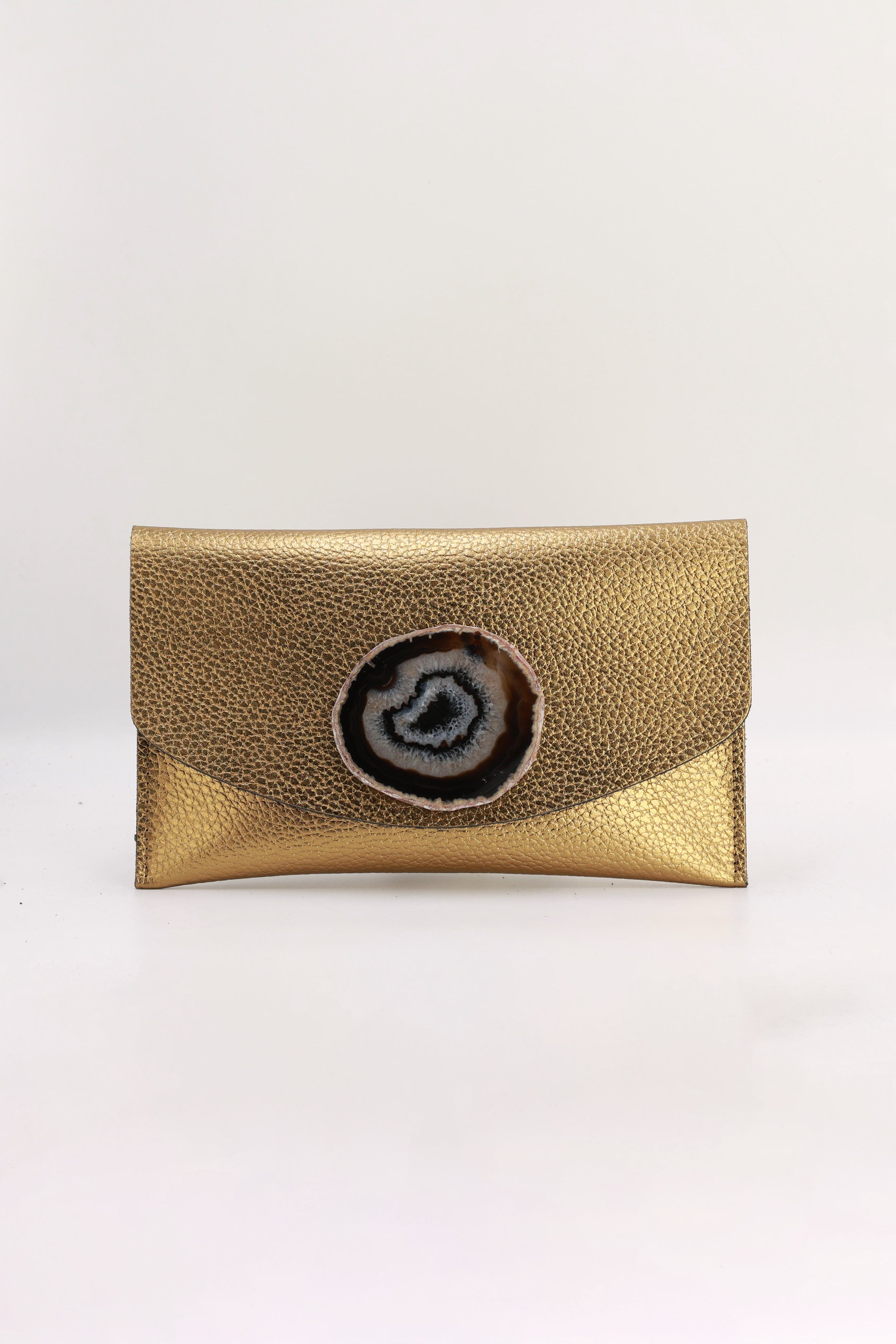 Cartera Midi Dorada Ágata Natural