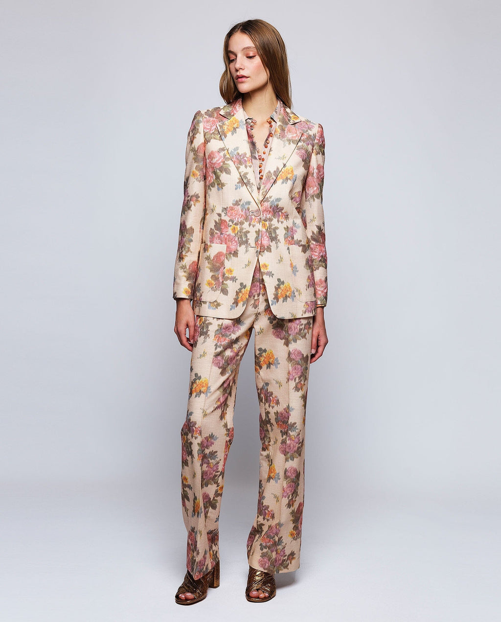 Chaqueta de algodón estampado floral naranja