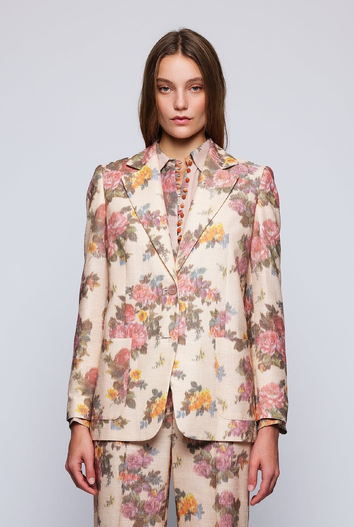Chaqueta de algodón estampado floral naranja