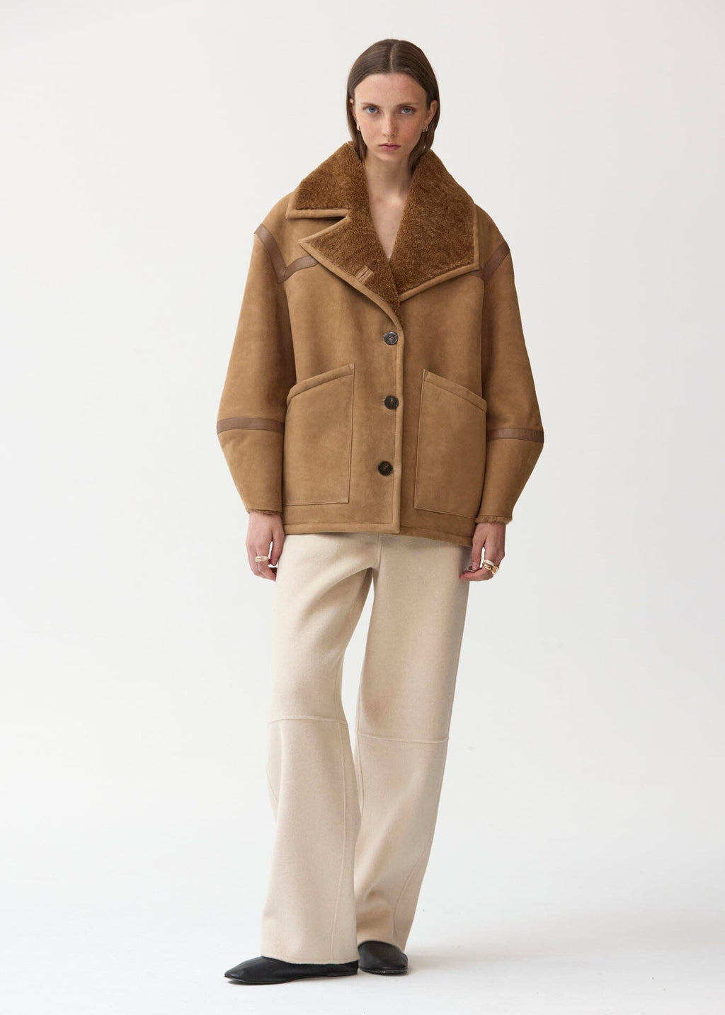 Chaqueta de pelo ante detalles piel napa