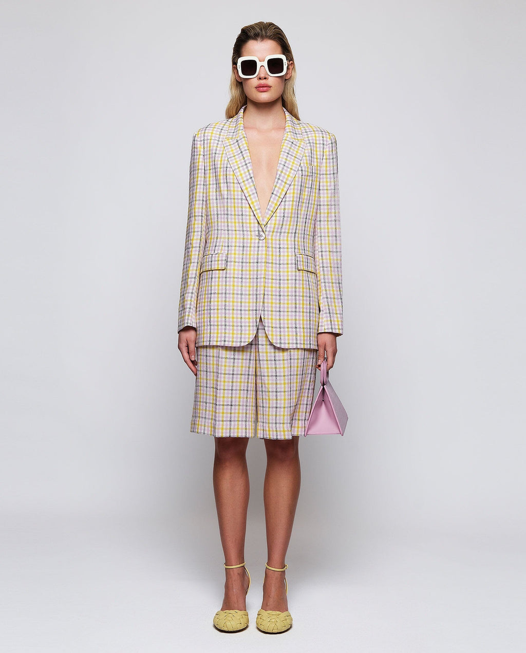 Chaqueta sastre cuadros malva y amarillo