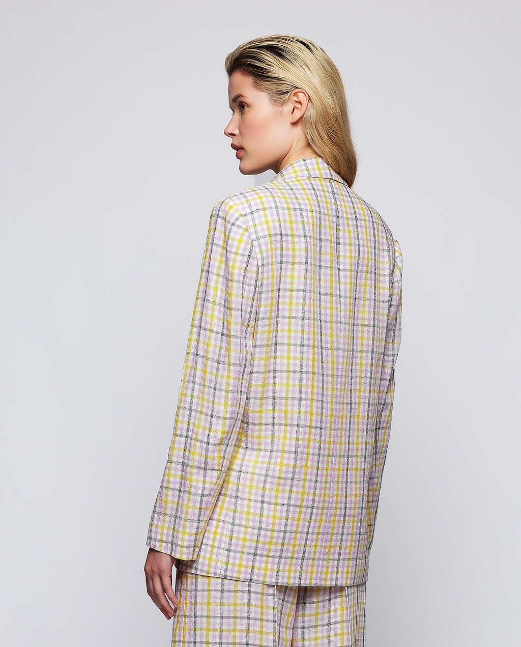 Chaqueta sastre cuadros malva y amarillo