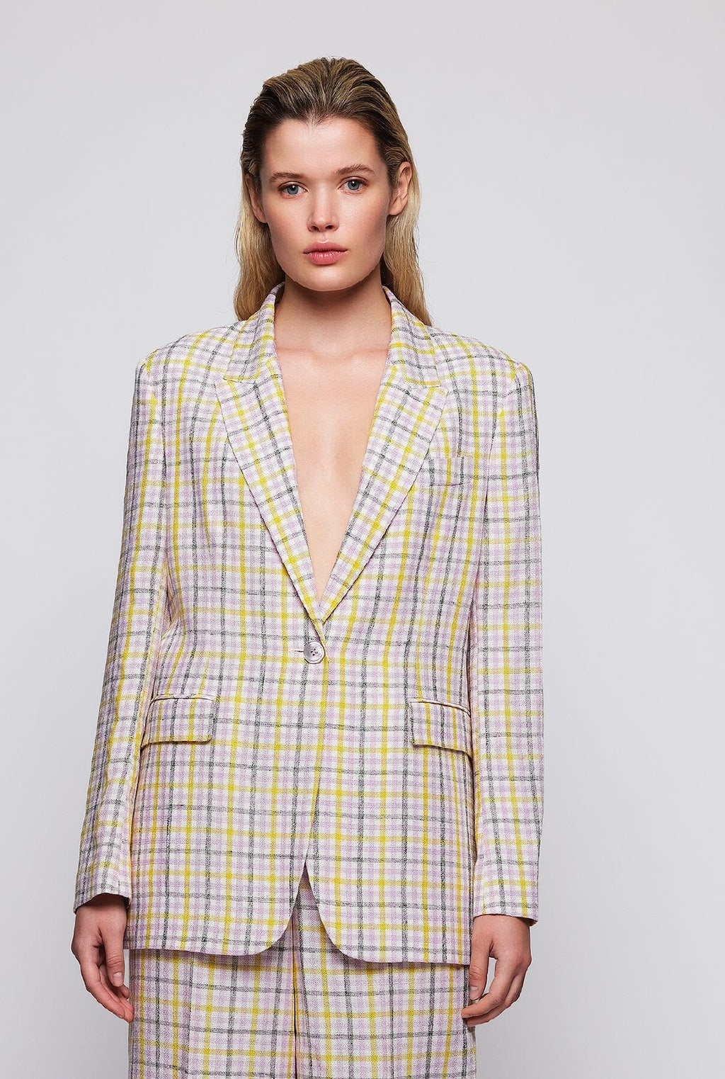 Chaqueta sastre cuadros malva y amarillo