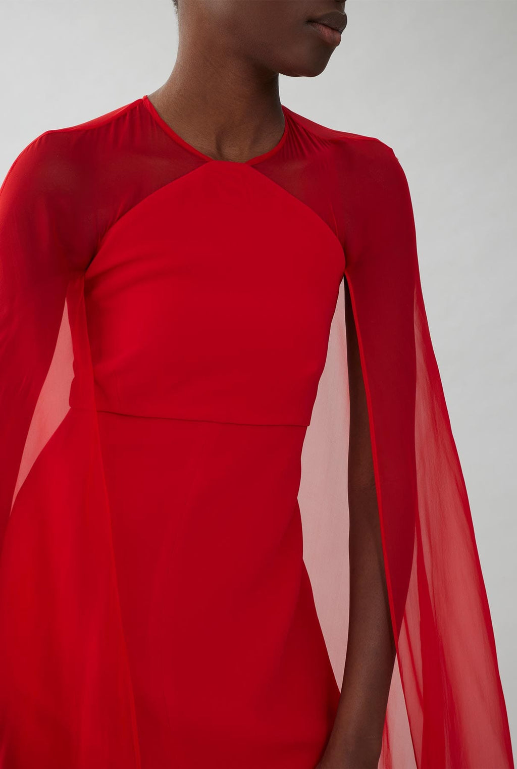 Crepe dress with long tulle sleeves