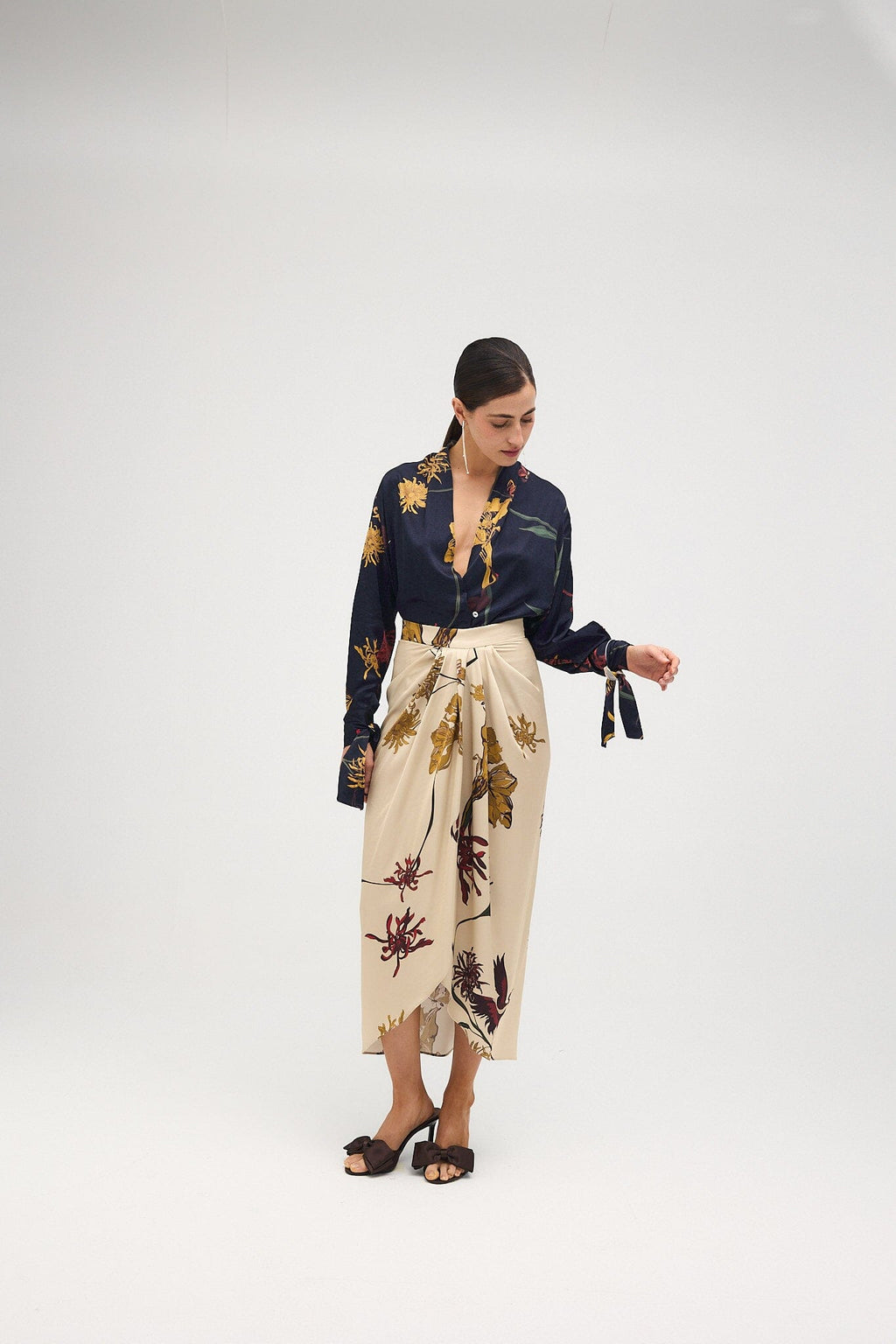 Falda Maroon Flora Marfil