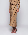 Falda midi beige estampado lunares marrón