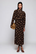 Falda midi marrón estampado lunares beige