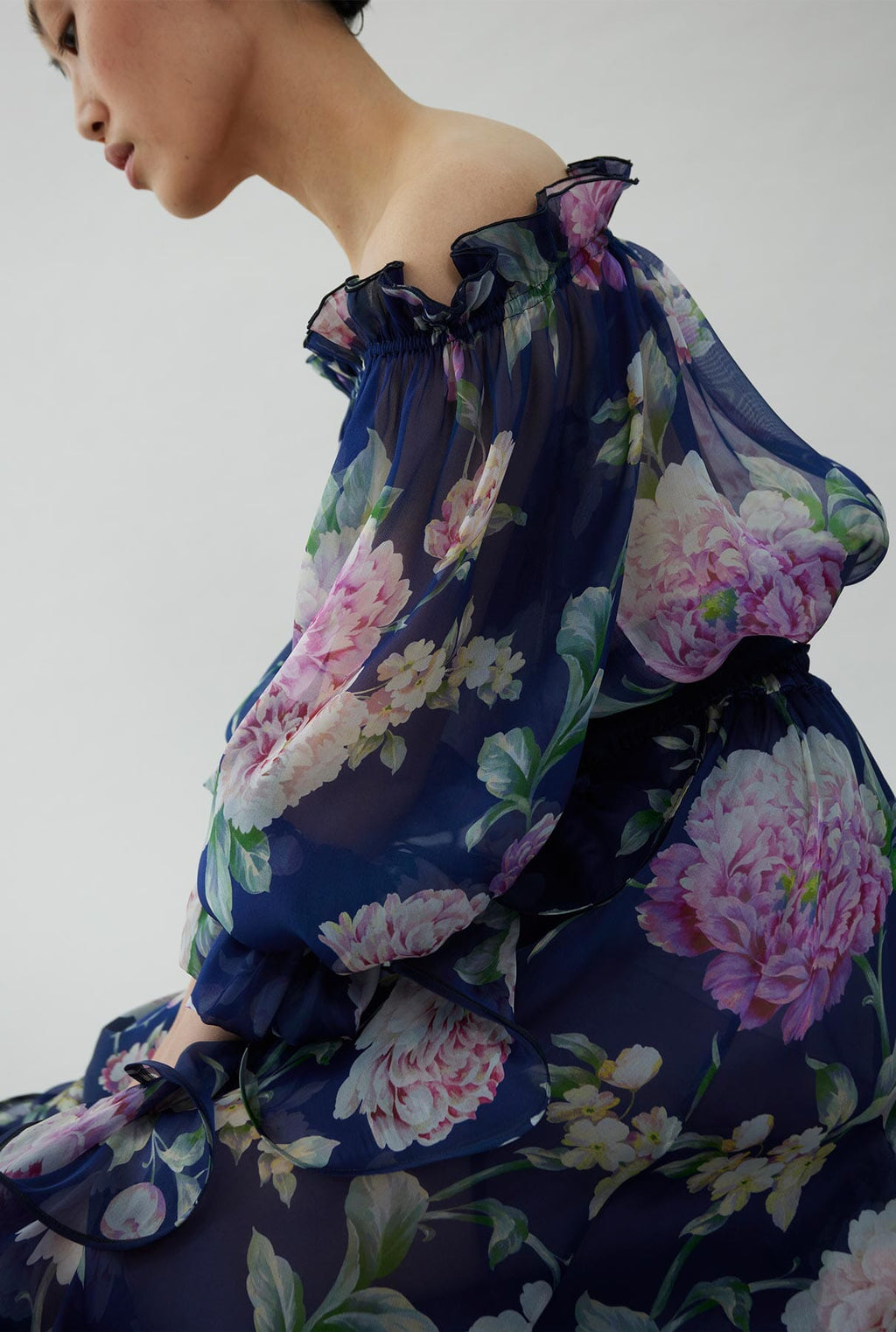 Floral printed silk chiffon blouse