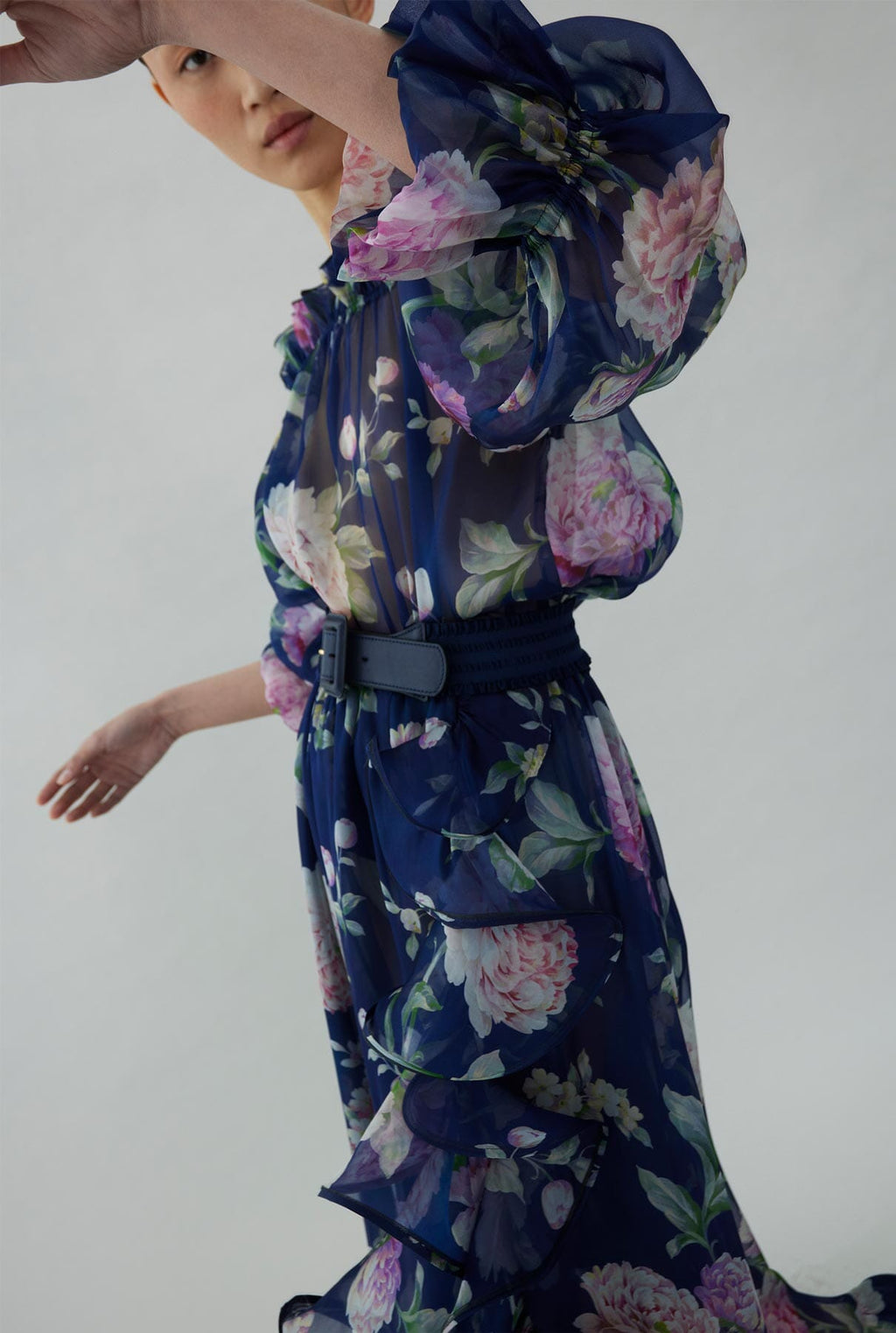 Floral printed silk chiffon blouse