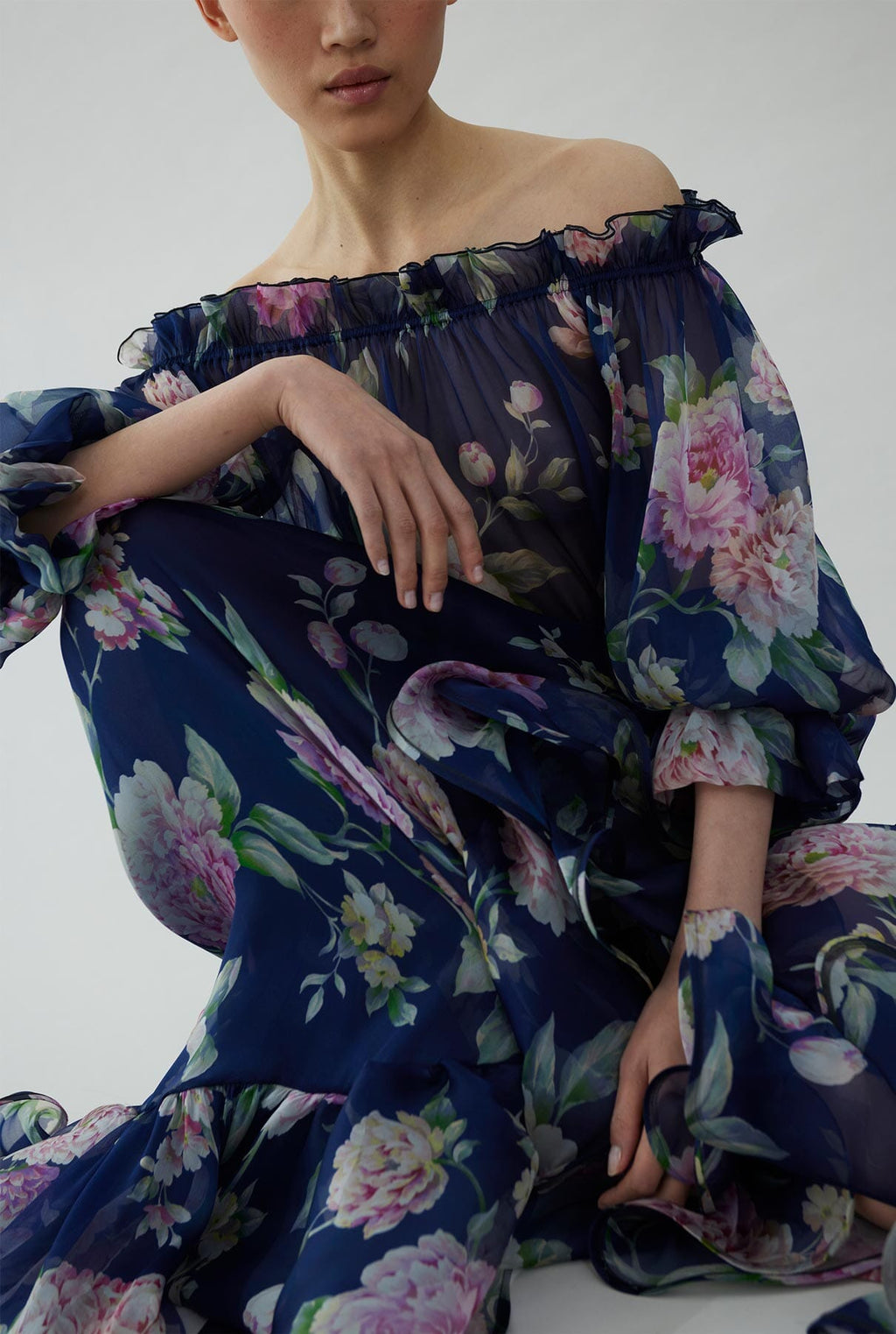 Floral printed silk chiffon blouse
