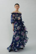 Floral printed silk chiffon skirt with ruffle