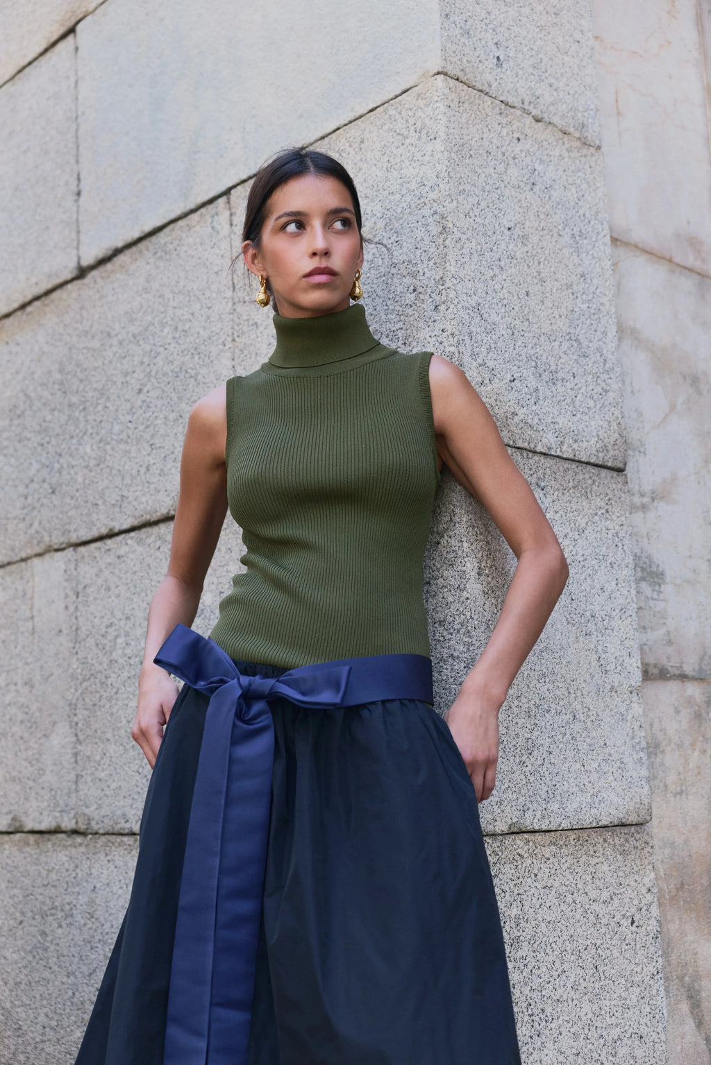 Frida Dress Bow Military Green
