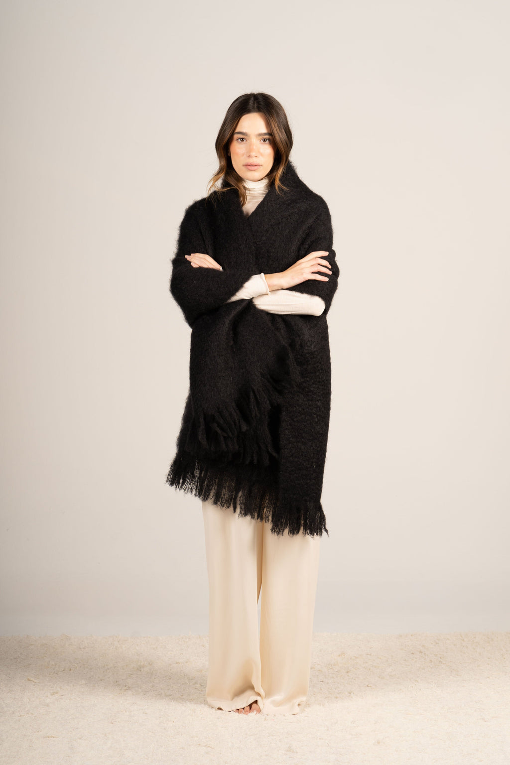 Glossy Black Mohair Shawl