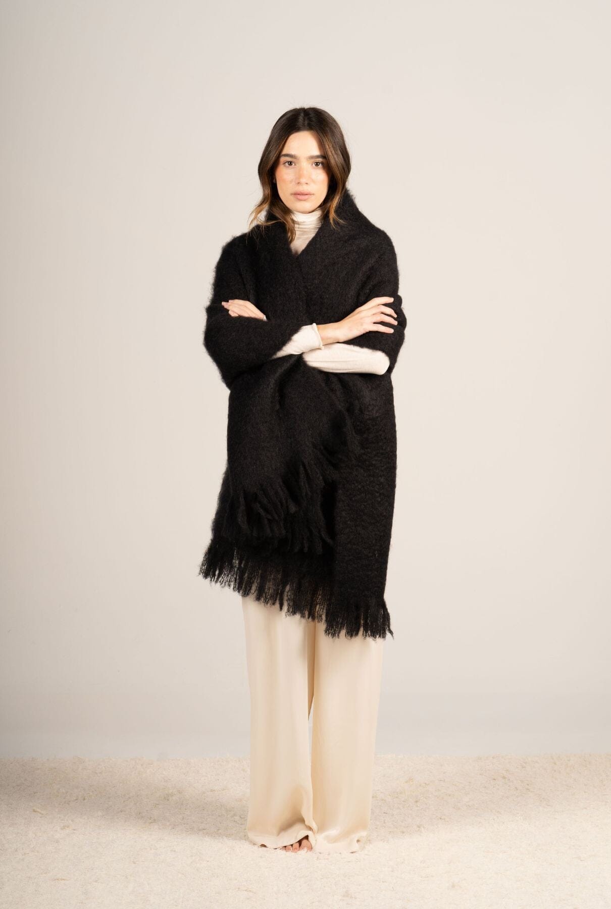 Glossy Black Mohair Shawl