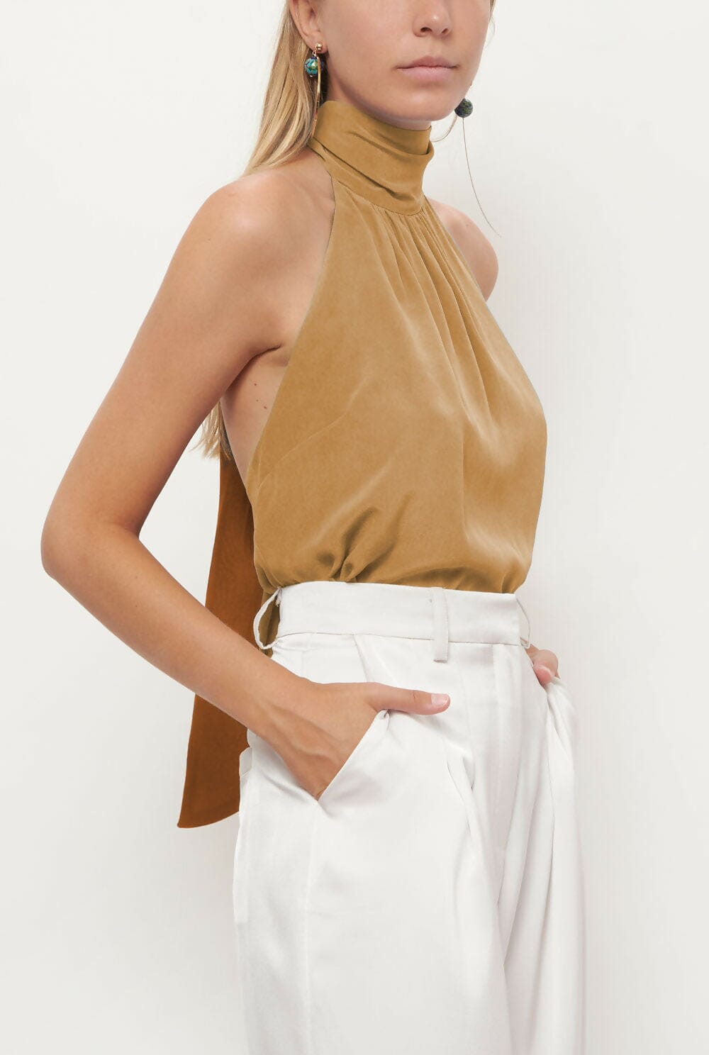 Top Halter reversible - ochre/crema