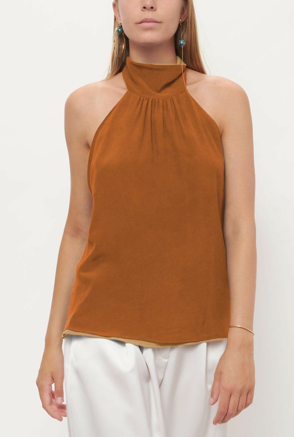 Top Halter reversible - ochre/crema