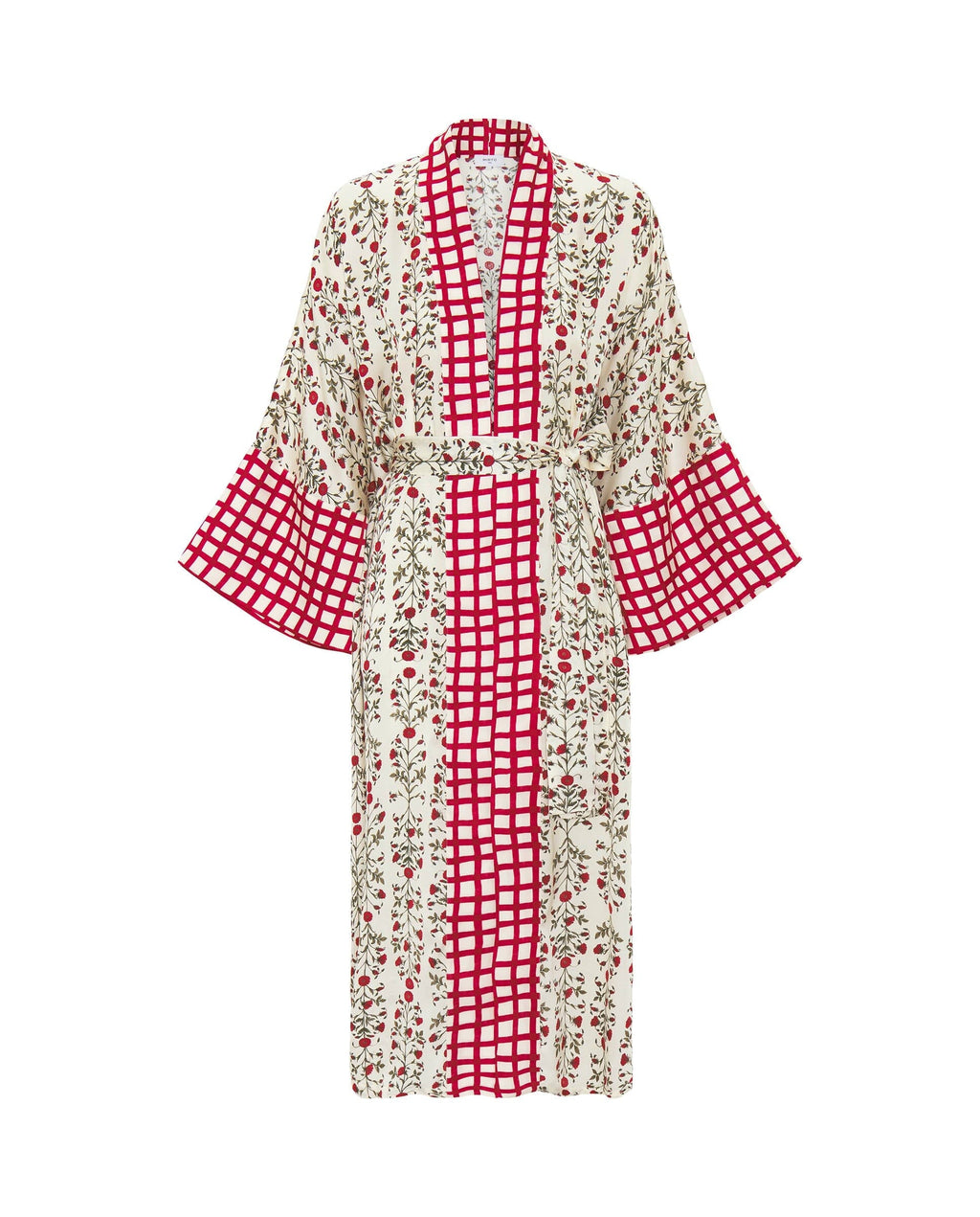 Kimono estampado floral rojo con aplique