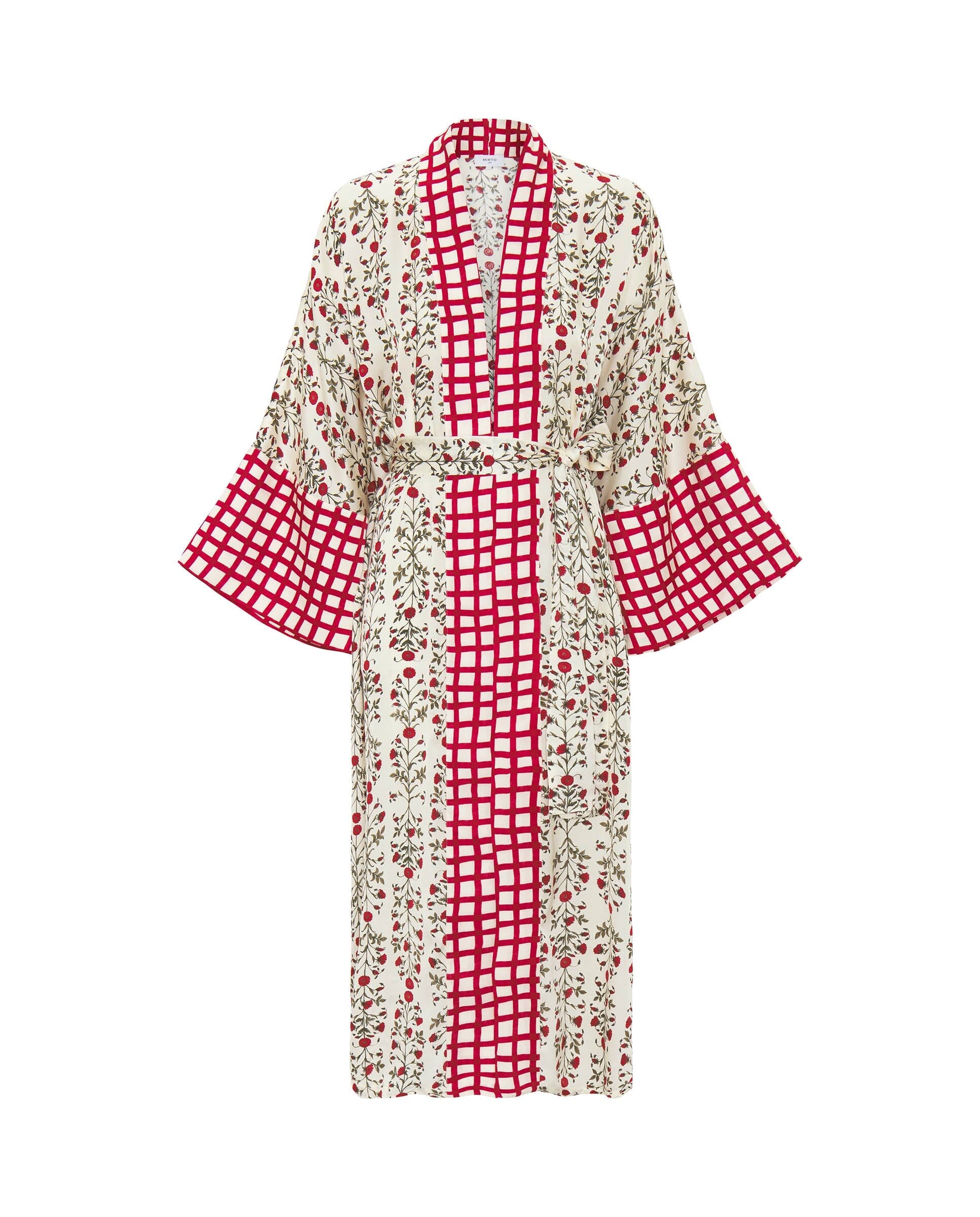 Kimono estampado floral rojo con aplique