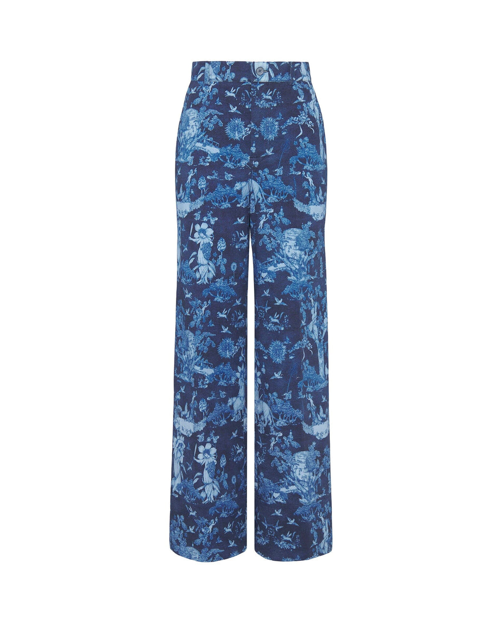 Pantalón denim estampado toile de jouy