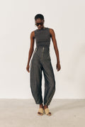 Pantalon globo negro rayas