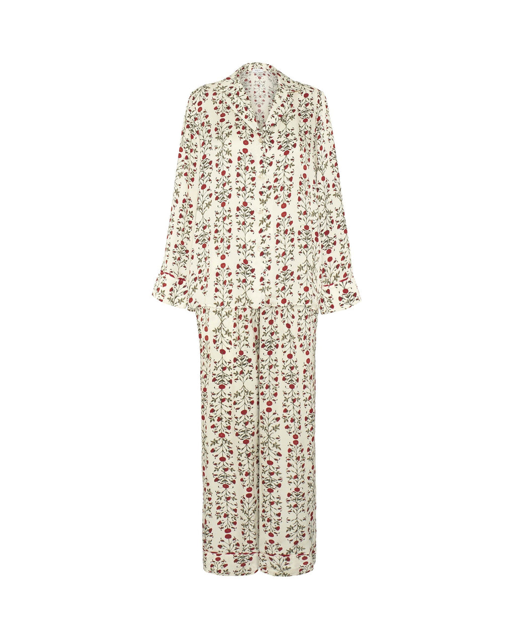 Pijama beige estampado floral rojo