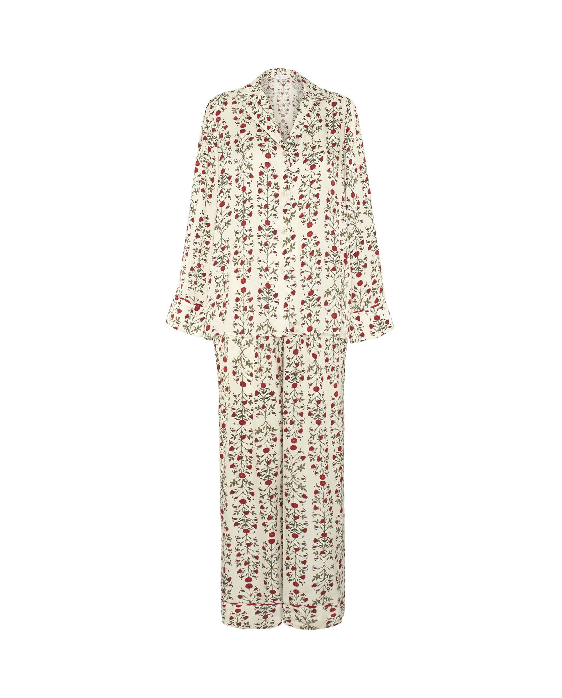 Pijama beige estampado floral rojo
