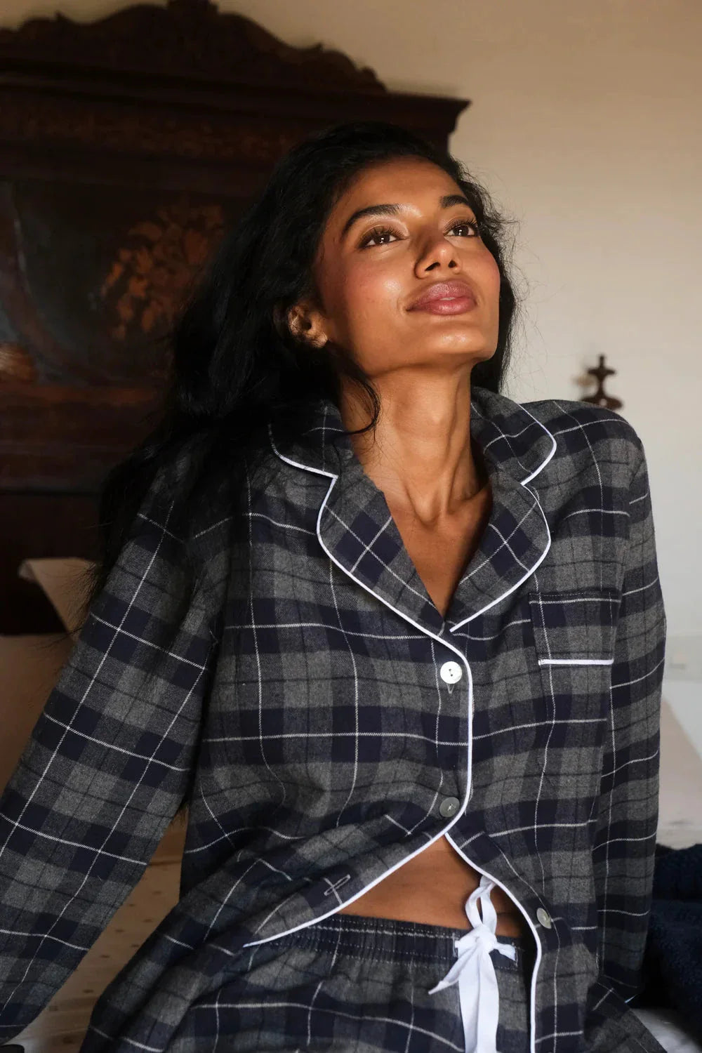 Pijama Mujer Cuadro Escocés Navy