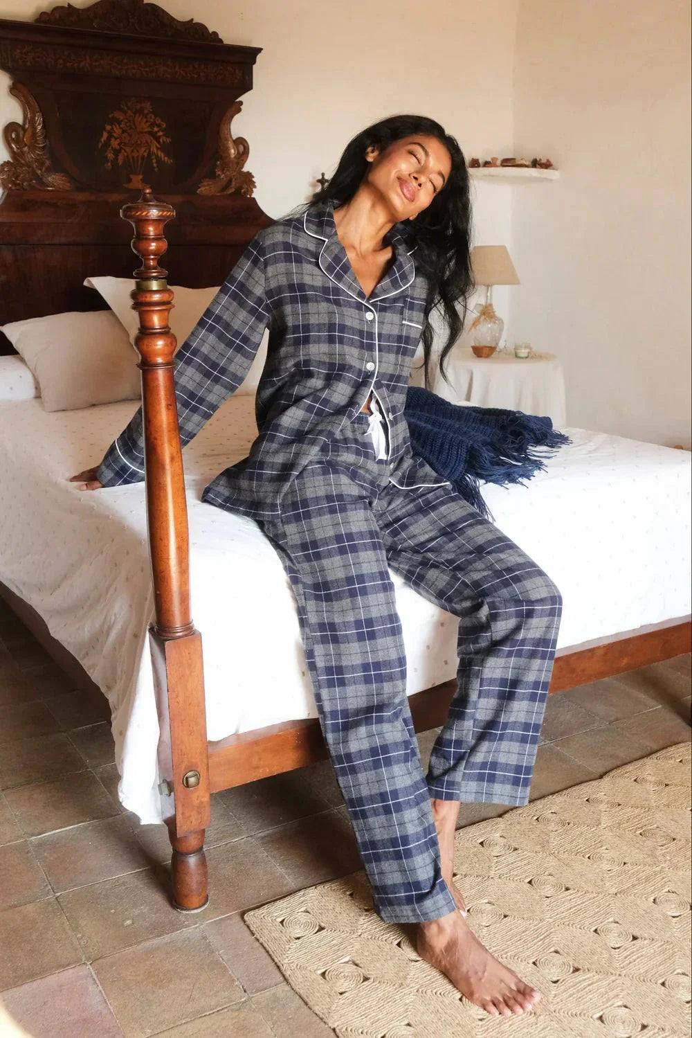 Pijama Mujer Cuadro Escocés Navy