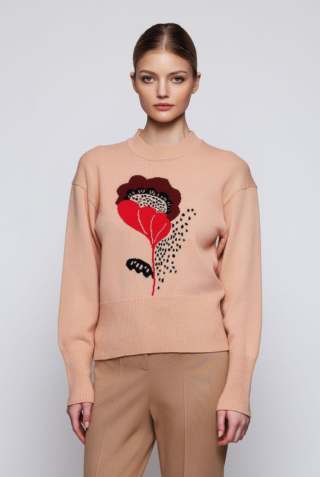 Jersey rosa jacquard floral de lana cashmere