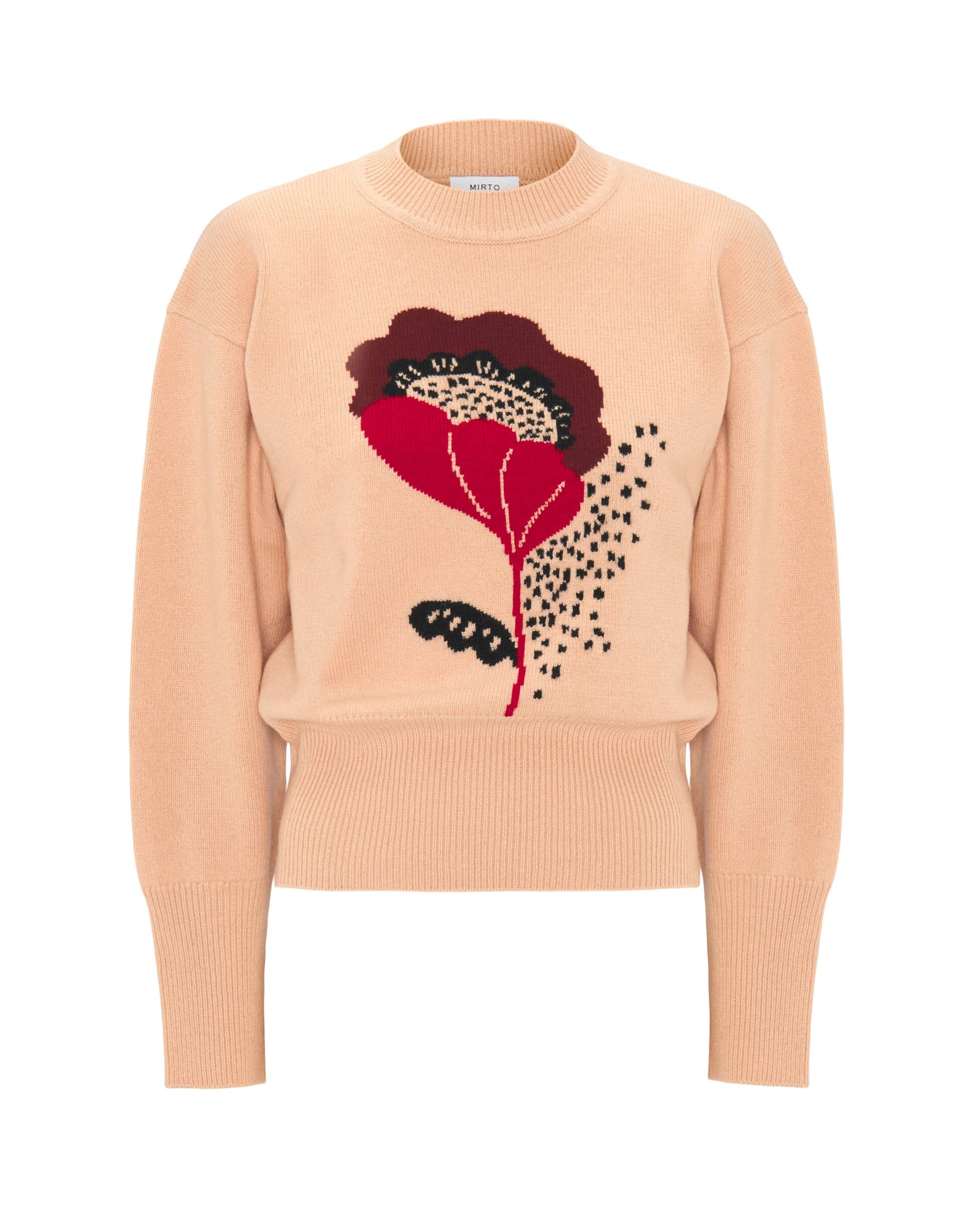 Jersey rosa jacquard floral de lana cashmere