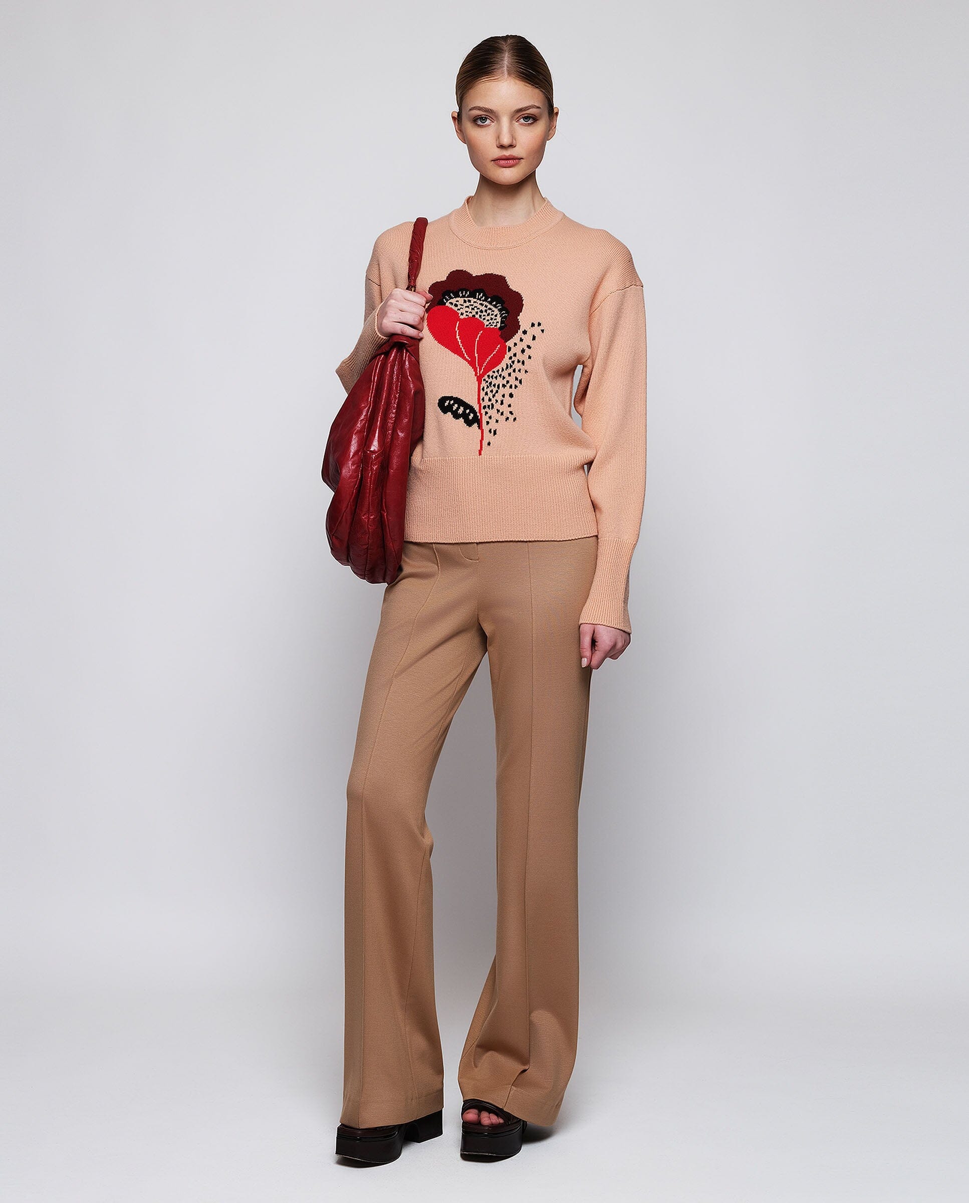 Jersey rosa jacquard floral de lana cashmere
