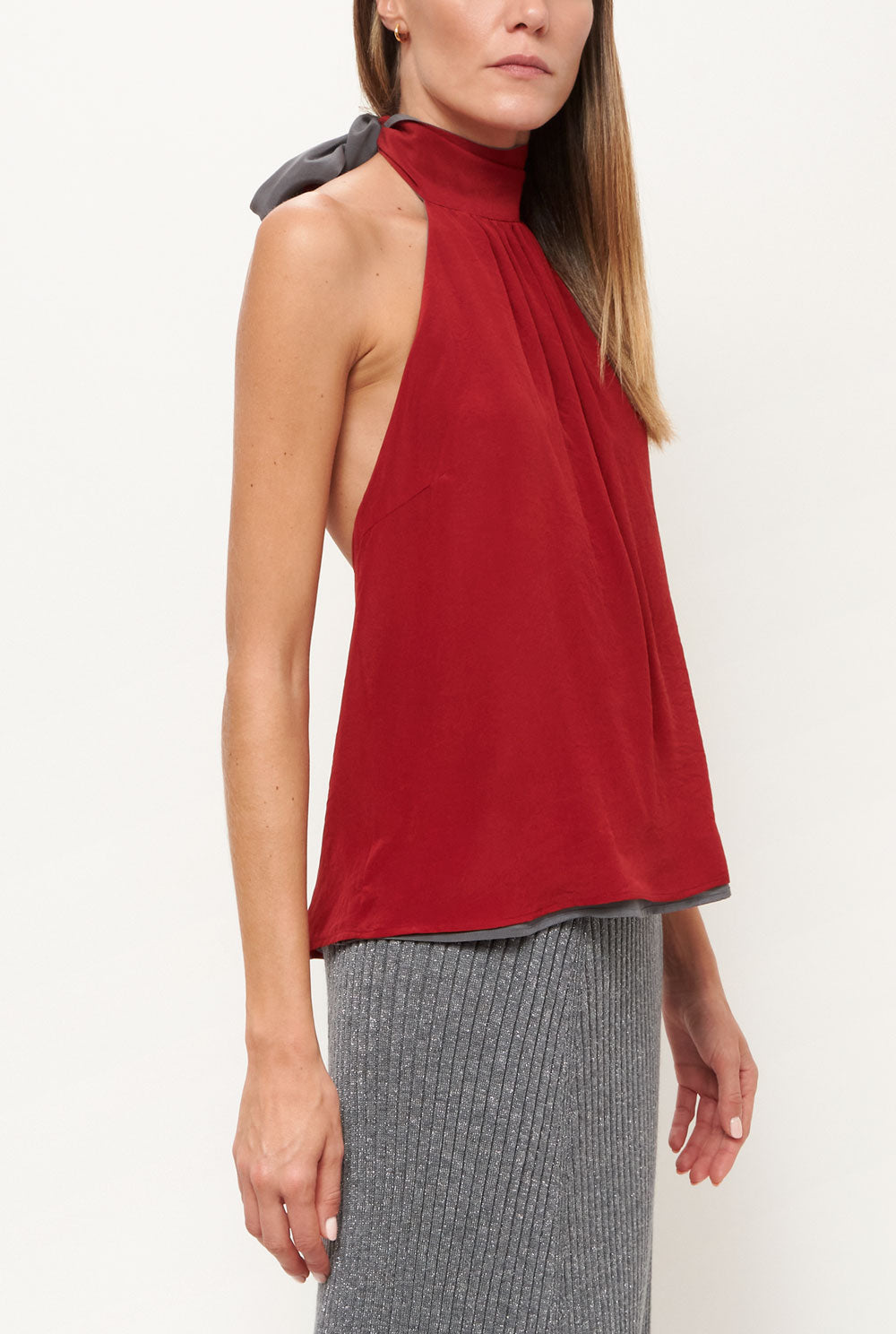 Top Halter reverible - gris/rojo