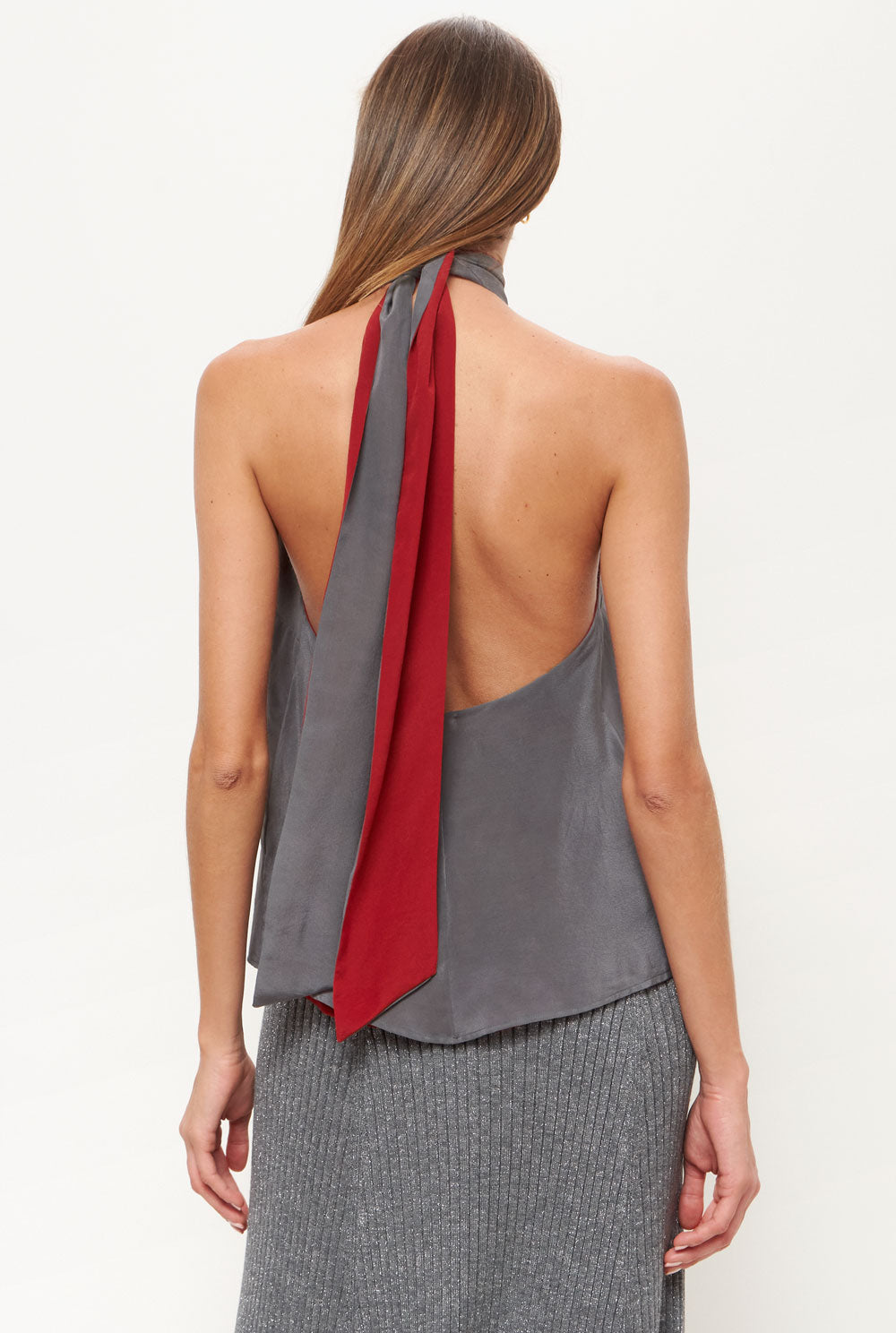 Top Halter reverible - gris/rojo