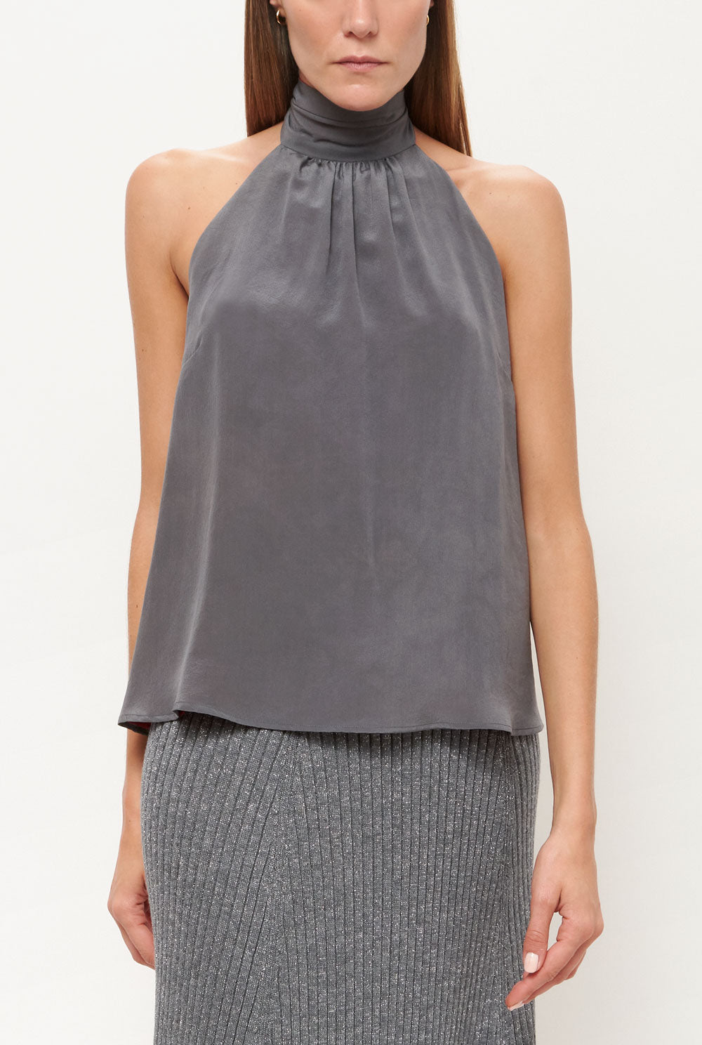 Top Halter reverible - gris/rojo