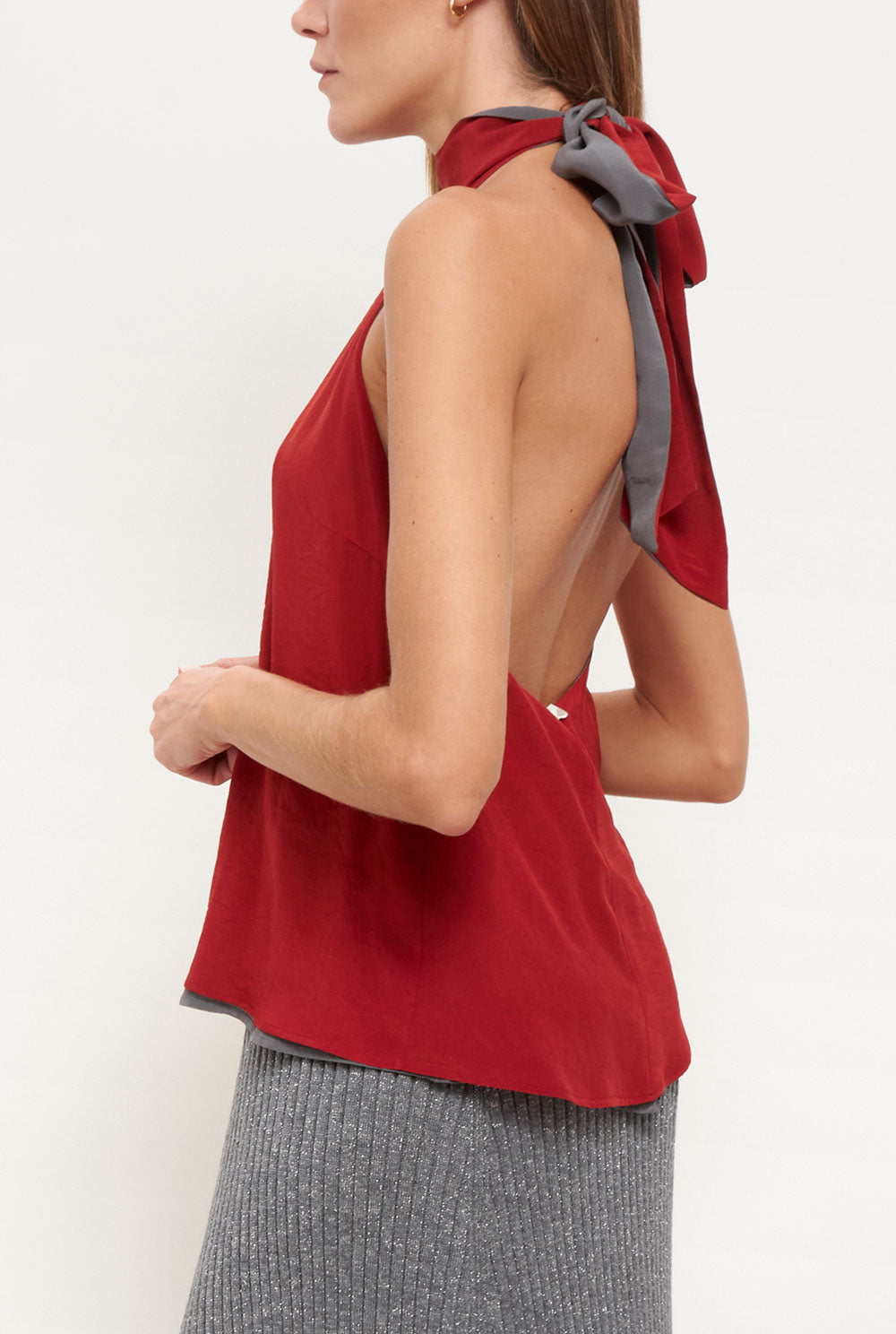 Top Halter reverible - gris/rojo