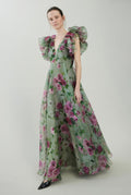 Silk organza dress with ruffles on the sleeves