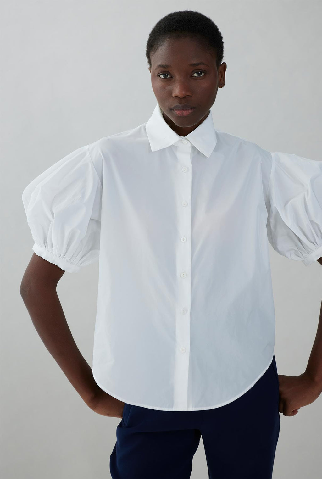 Taffeta blouse with puffed sleeves